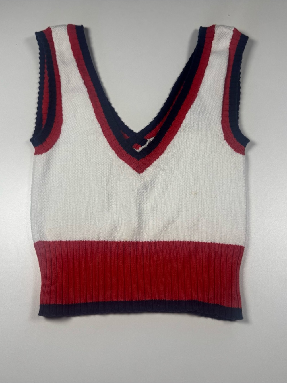 Baby Phat White Knit V-Neck Tank with Red & Navy Trim